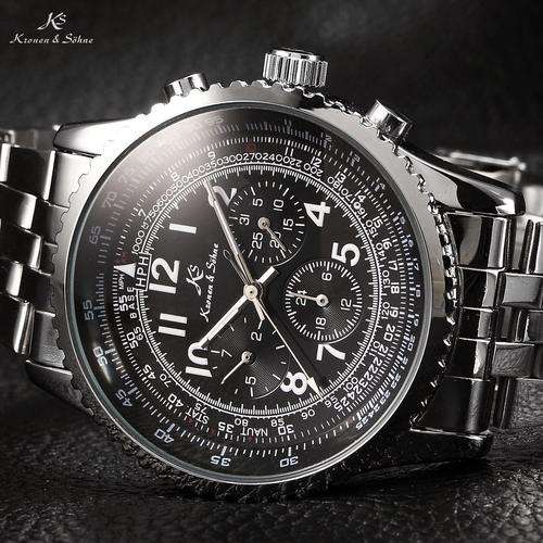 *FREE DELIVERY* KRONEN & SOHNE Aviator Series Black Dial Automatic Mechanical Watch BOXED w/ PAPERS