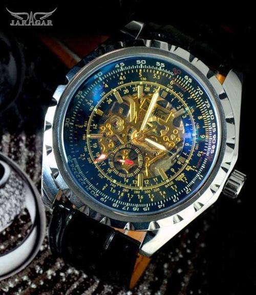 *TOP ITEM* JARAGAR Blue Photochromic Glass Skeleton Automatic Mens Watch FREE DELIVERY