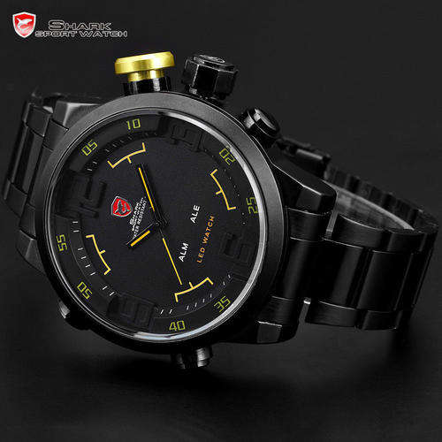 *FREE DELIVERY* SHARK Gulper Series Carbon Black Yellow Detail Quartz Watch BOXED w/ PAPERS