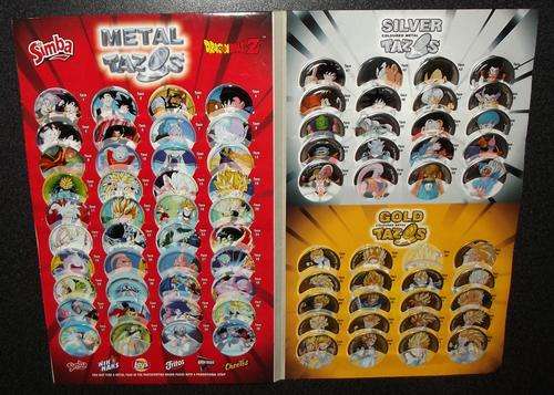 Collection of 89 Simba Dragonball Z Metal Tazos in Collectors Album