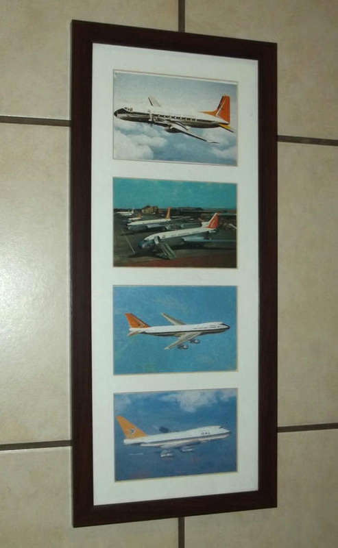 Old SAA Flying Springbok Postcards in a Glass Fronted Frame