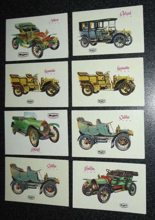 8 Old Mobil Oil Veteran Cars Bilingual Advertising Trading Cards