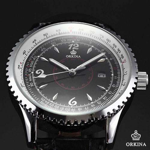 *TOP ITEM* ORKINA Black Dial Quartz Leather Strap Watch FREE DELIVERY