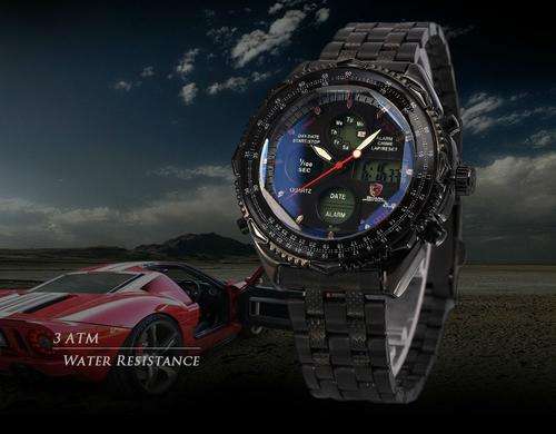 *FREE DELIVERY* SHARK Black Dual Movement Quartz Watch BOXED w/ PAPERS