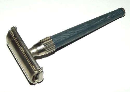 Vintage GILLETTE Blue Handle Twist to Open Safety Razor