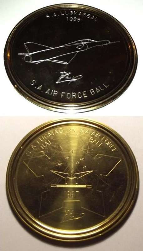1987 and 1988 SAAF Ball Bilingual Metal Souvenir Coasters