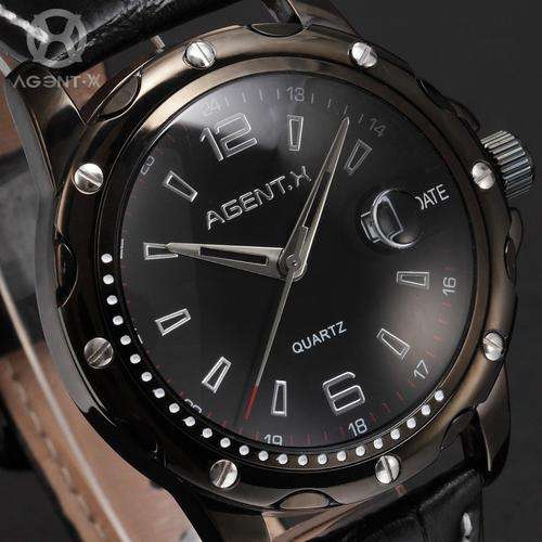 *FREE COURIER* AGENT-X Black Dial Leather Quartz Watch BRAND NEW in BOX