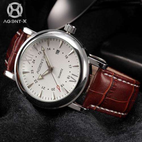 *FREE COURIER* AGENT-X White Dial Brown Leather Quartz Watch BRAND NEW in BOX