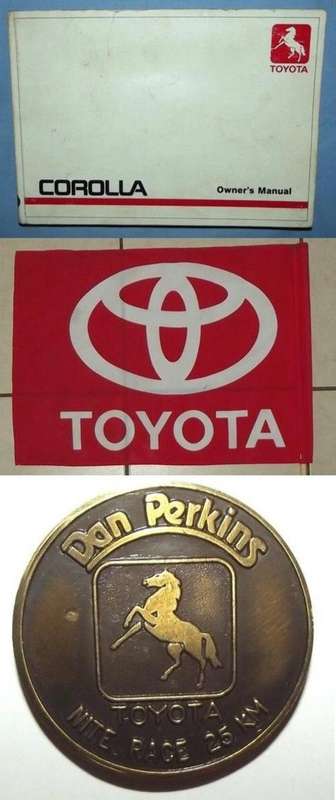Old TOYOTA Corrola Owner's Manual + Flag + Advertising Medal