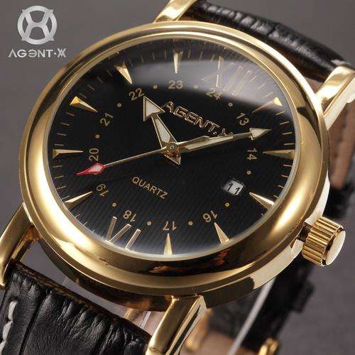 *FREE COURIER* AGENT-X Luxury Golden Black Quartz Watch BRAND NEW in BOX