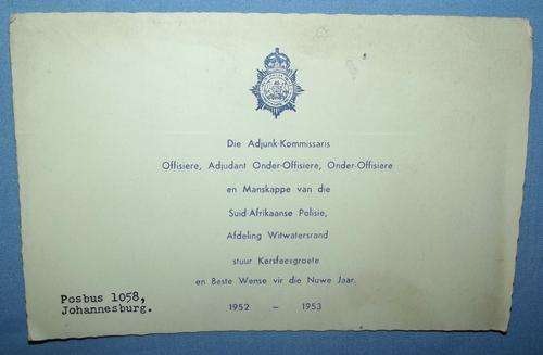 1952 SA Police Witwatersrand Division Bilingual Christmas Card