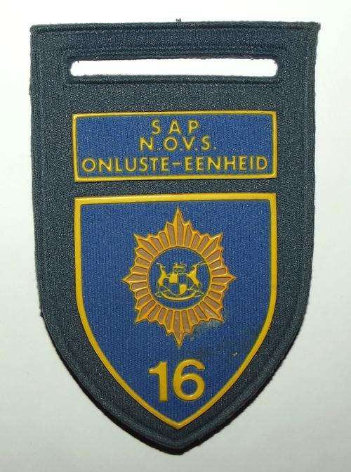 Old SAP Police N. OVS Onluste-Eenheid 16 Blue Rubber Arm Flash