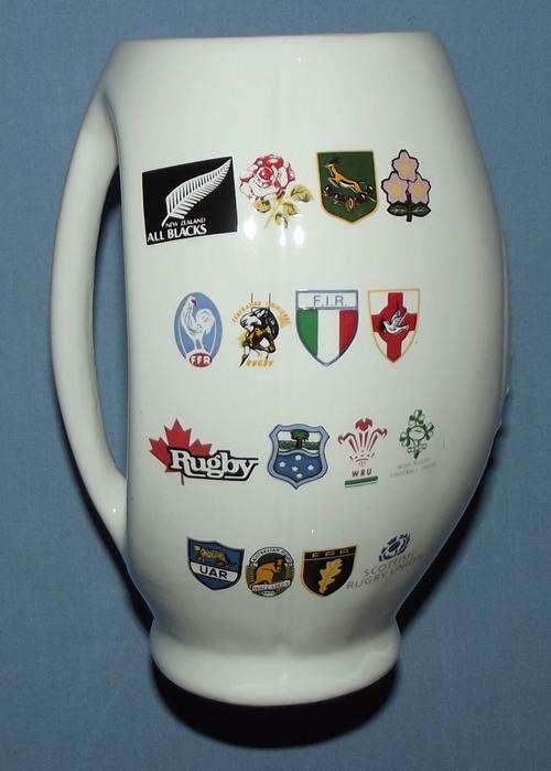 1995 Rugby World Cup 16 Nations Ceramic Rugby Ball Shaped Beer Mug