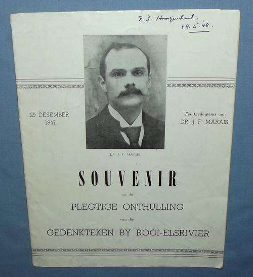 1947 Souvenir van die Plegtige Onthulling van die Gedenkteken by Rooi-Elsrivier Booklet