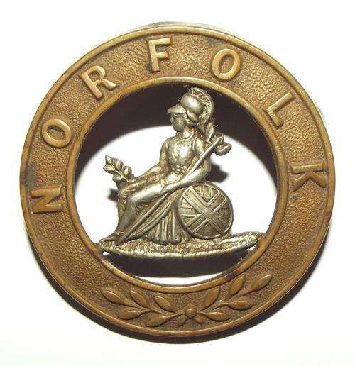Old British Norfolk Regiment Bi Metal Helmet Plate Badge