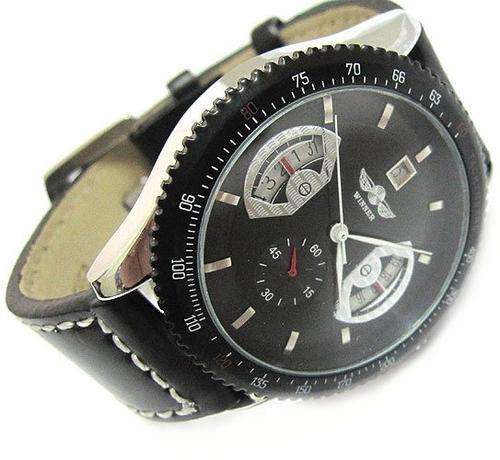 NEW WINNER SWISS MADE MILITARY ARMY STYLE BLACK AUTO MENS WATCH