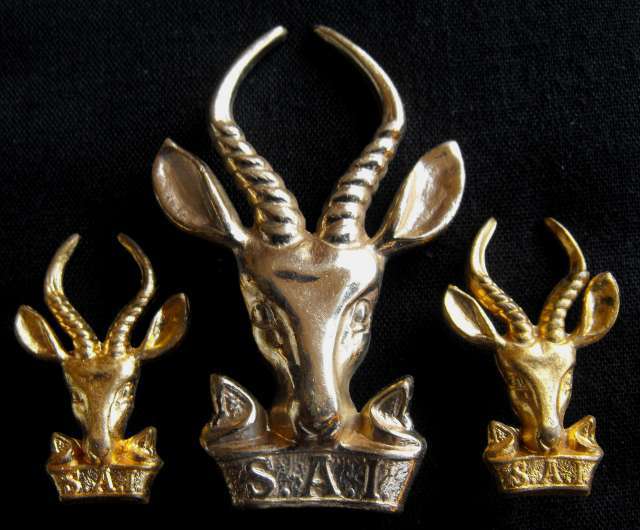 SA INFANTRY 1st TYPE METAL CAP + COLLAR BADGES