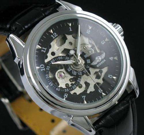 NEW WINNER BLACK SKELETON MECHANICAL MENS WATCH