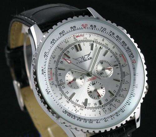 NEW JARAGAR DELUXE SILVER AUTO 6 HAND MULTI FUNCTION MENS WATCH