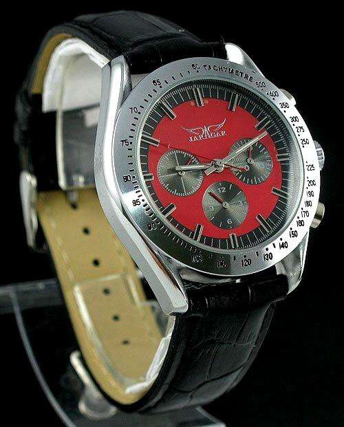 NEW JARAGAR RED TACHYMETRE AUTOMATIC 6 HAND MENS WATCH
