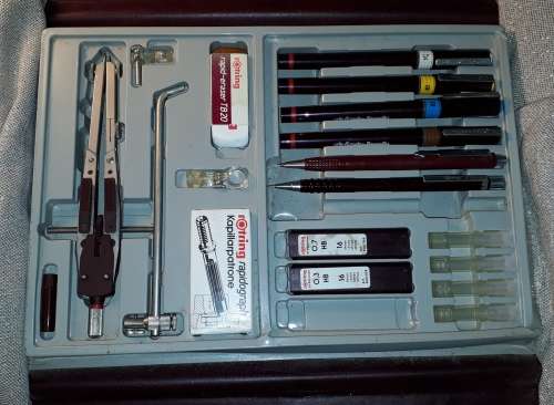Vintage ROTRING Hi-Tech Set Rapidograph Technical Drawing Pens, Pencil & Accessory Set