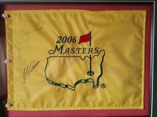 Retief Goosen/Tim Clarke Signed Golf  MASTERS Pin FLAG Augusta+Wayne Westner's Glove