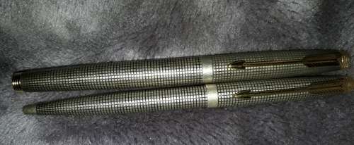 Parker 75 Sterling Silver Cisele Fountain Pen & Ballpoint Pen Set-Circ 1965-1973
