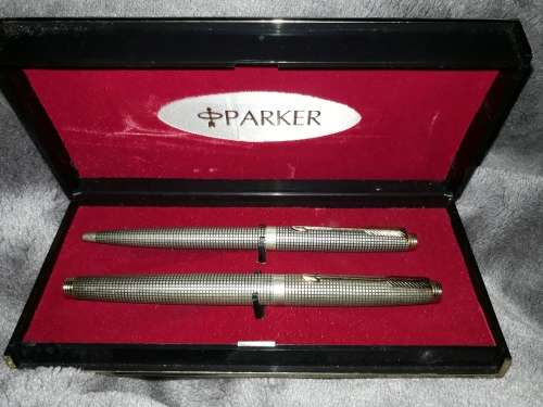 Parker 75 Sterling Silver Cisele Fountain Pen & Ballpoint Pen Set-Circ 1965-1973