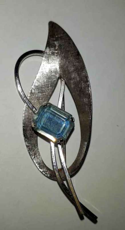 Vintage Sterling Silver & Aquamarine Van Dell Brooch
