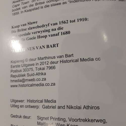 Kaap van Slawe - Marthinus van Bart Afrikana Collectible