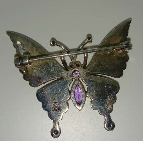 Silver Marcasite Brooch With Amethyst And Garnet
