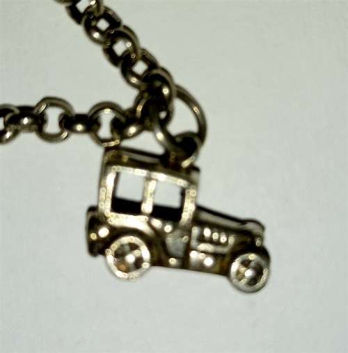 Vintage Sterling Silver 925 Belcher chain Charm Bracelet with 5 SS Charms
