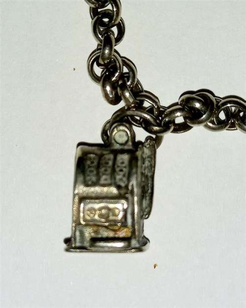 Vintage Sterling Silver 925 Belcher chain Charm Bracelet with 5 SS Charms