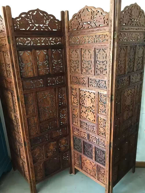 Indian Carved Four Panel Screen