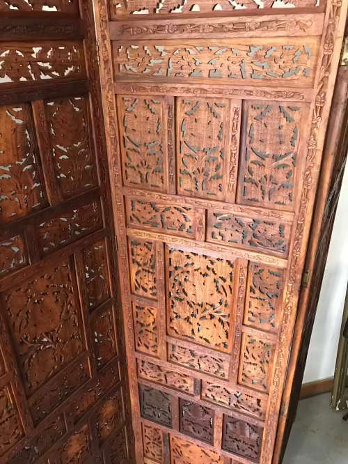 Indian Carved Four Panel Screen