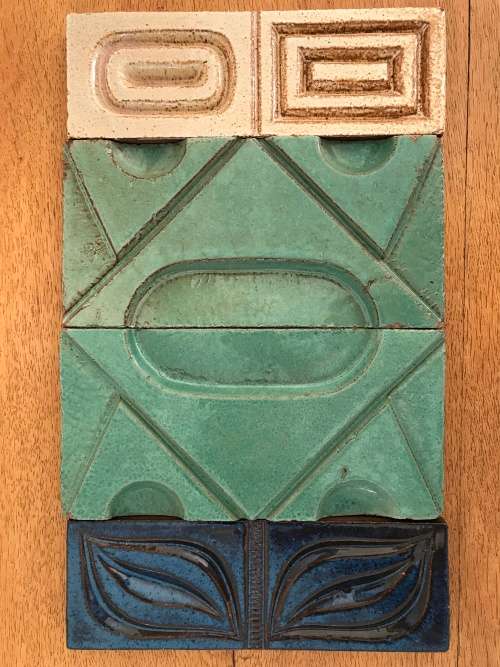 Retro Mid Century unused glazed clay tiles