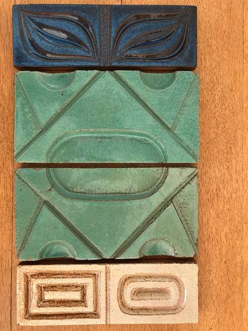 Retro Mid Century unused glazed clay tiles