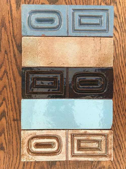Retro Mid Century unused glazed clay tiles