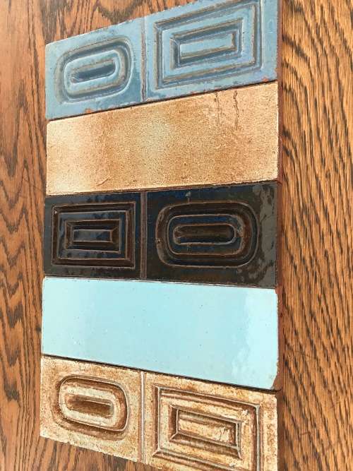Retro Mid Century unused glazed clay tiles