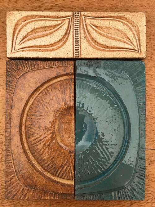 Retro Mid Century unused glazed clay tiles