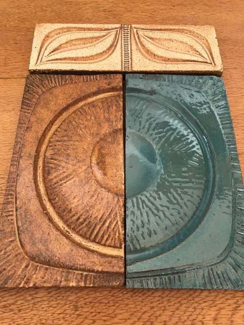 Retro Mid Century unused glazed clay tiles
