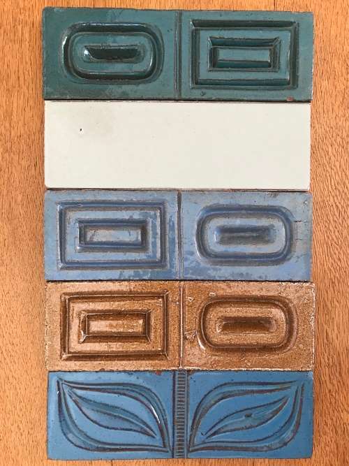 Retro Mid Century unused glazed clay tiles