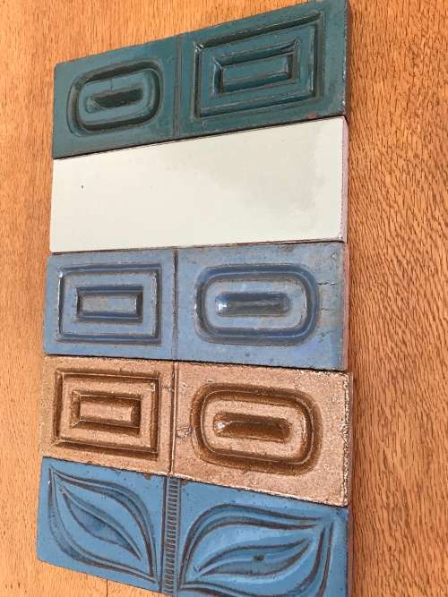 Retro Mid Century unused glazed clay tiles