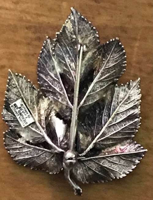Unique Vintage 1950s Silver Flora Danica Eggert Denmark Signed Leaf Pin Brooch