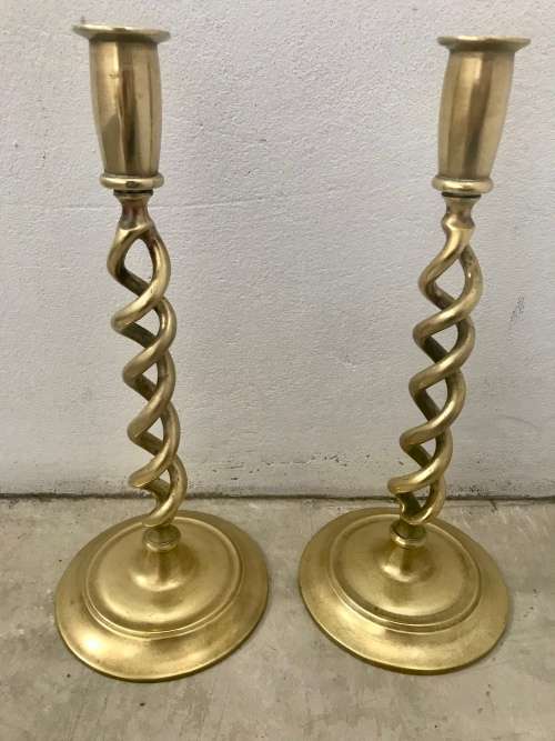 Pair Brass Barley twist Candlesticks