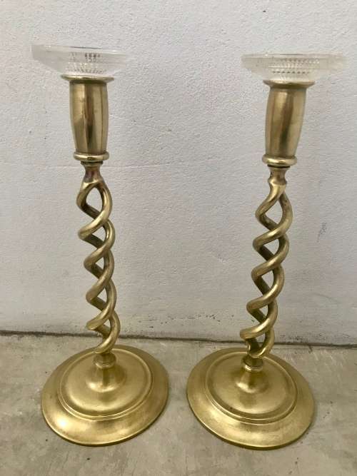 Pair Brass Barley twist Candlesticks