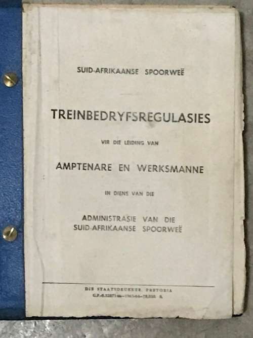 ***Rare Suid-Afrikaanse Spoorwee Treinbedryfsregulasies SAR/SAS