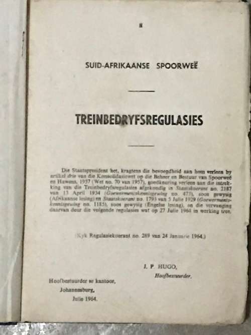 ***Rare Suid-Afrikaanse Spoorwee Treinbedryfsregulasies SAR/SAS