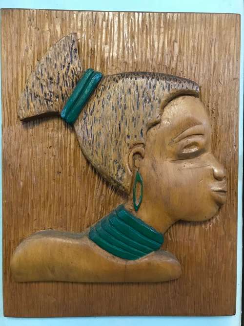 Mid Century Hand Carved Wooden Plaque