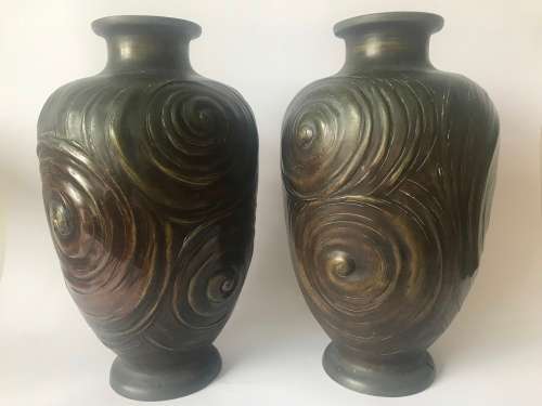 Magnificent Pair of Antique Japanese Bronze Vases